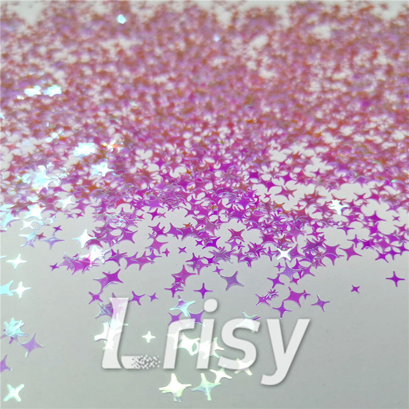 3/4/5mm Four Pointed Star Mixed Light Purple Iridescent Glitter LC-F322R