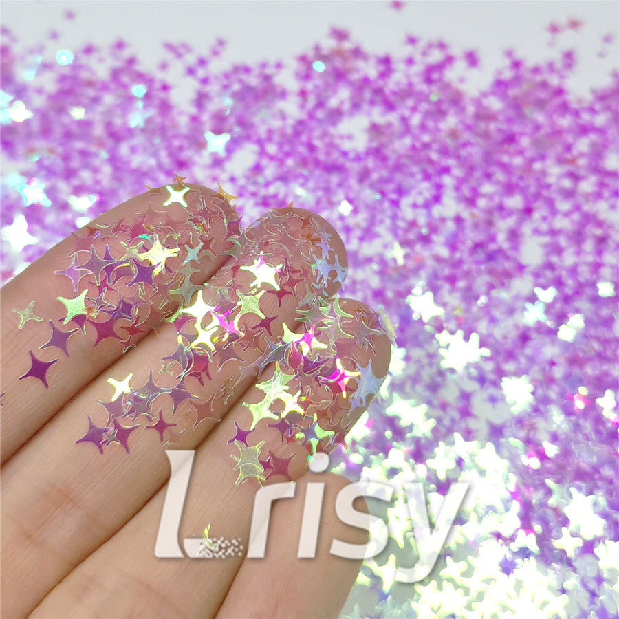 3/4/5mm Four Pointed Star Mixed Light Purple Iridescent Glitter LC-F322R