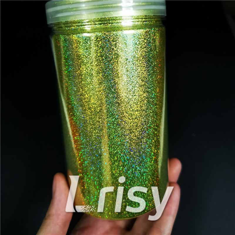 0.2mm Holographic Pigment Golden Green Glitter Cosmetic Grade SLG007