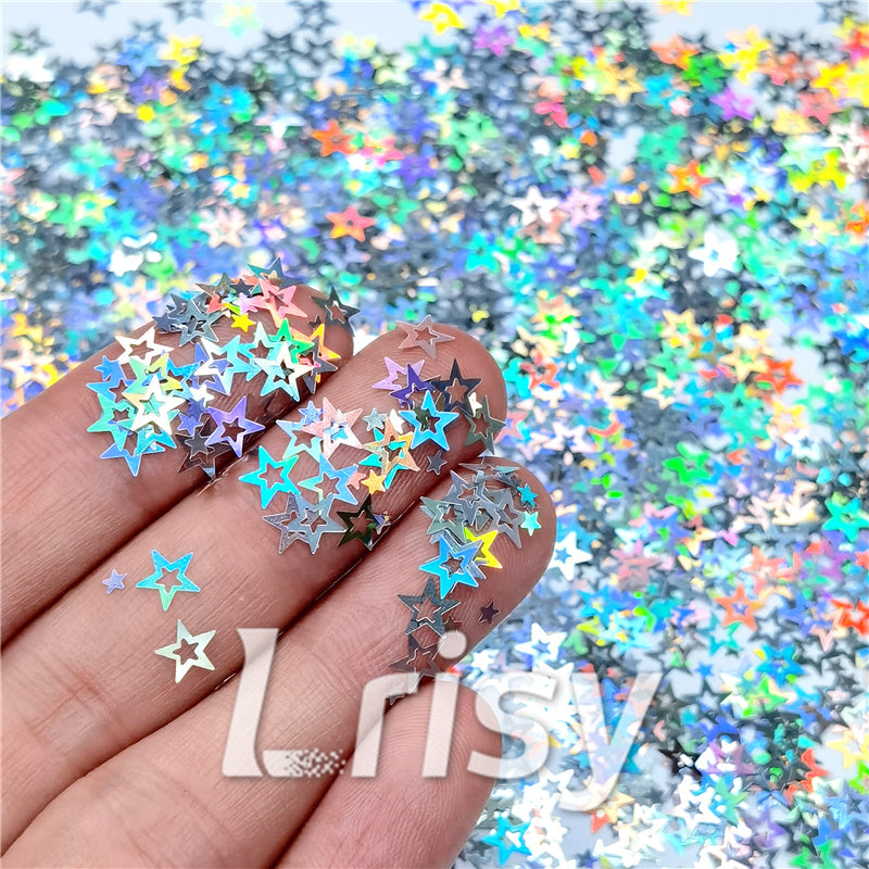 6mm Holographic Silver Hollow Out Star Shaped Glitter LB0100