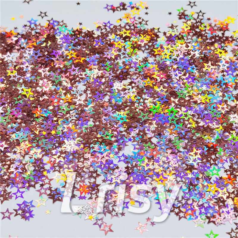 6mm Holographic Hazy Pink Hollow Out Star Shaped Glitter LB0911
