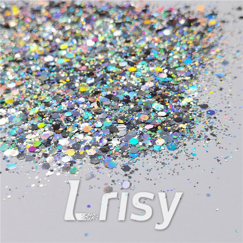 General Mixed Holographic Silver Glitter Hexagon Shaped LB0100