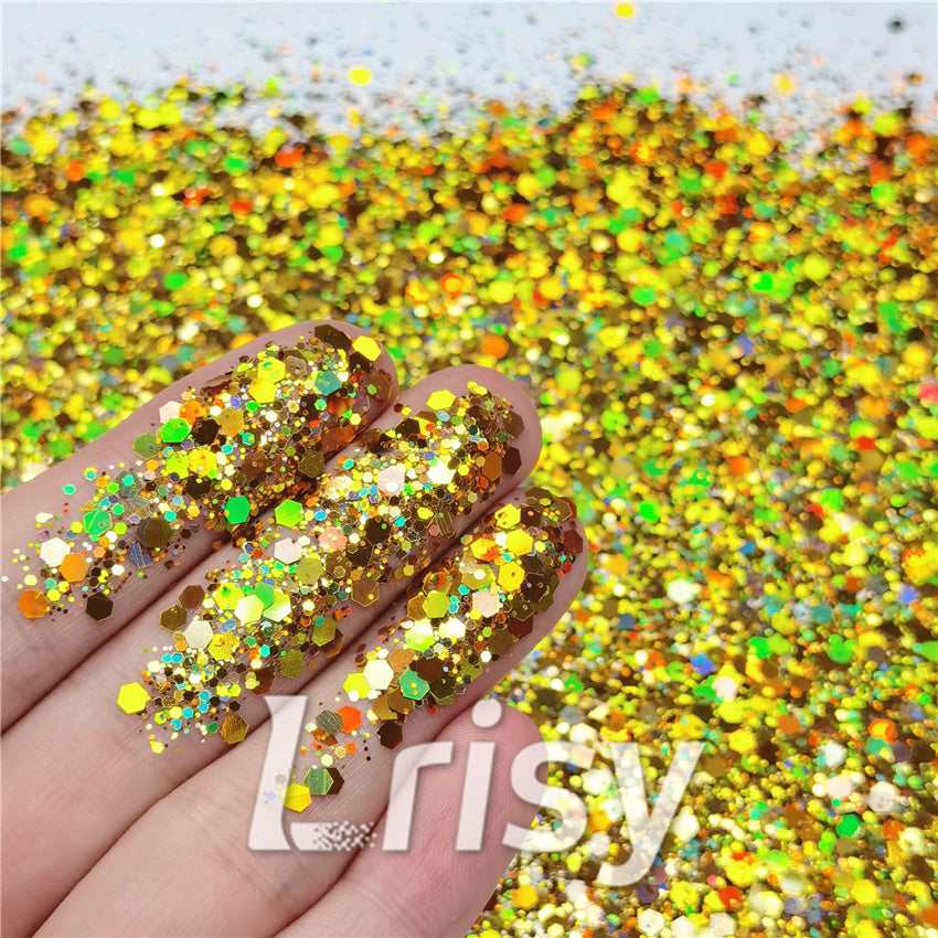General Mixed Holographic Red Gold Glitter Hexagon Shaped LB0200