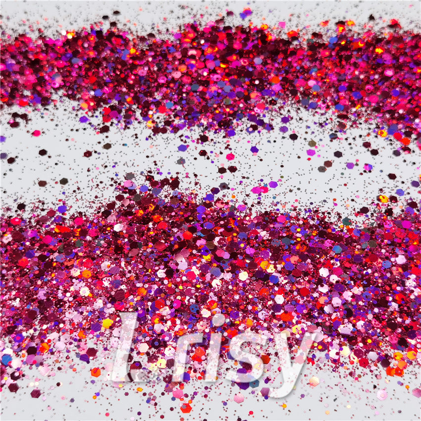 General Mixed Holographic Rose Red Glitter Hexagon Shaped LB0912