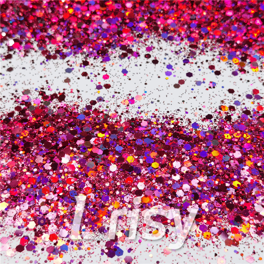 General Mixed Holographic Rose Red Glitter Hexagon Shaped LB0912
