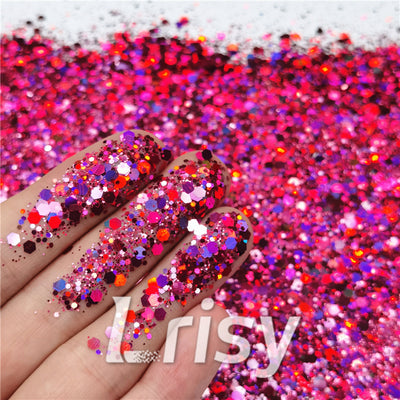 General Mixed Holographic Rose Red Glitter Hexagon Shaped LB0912