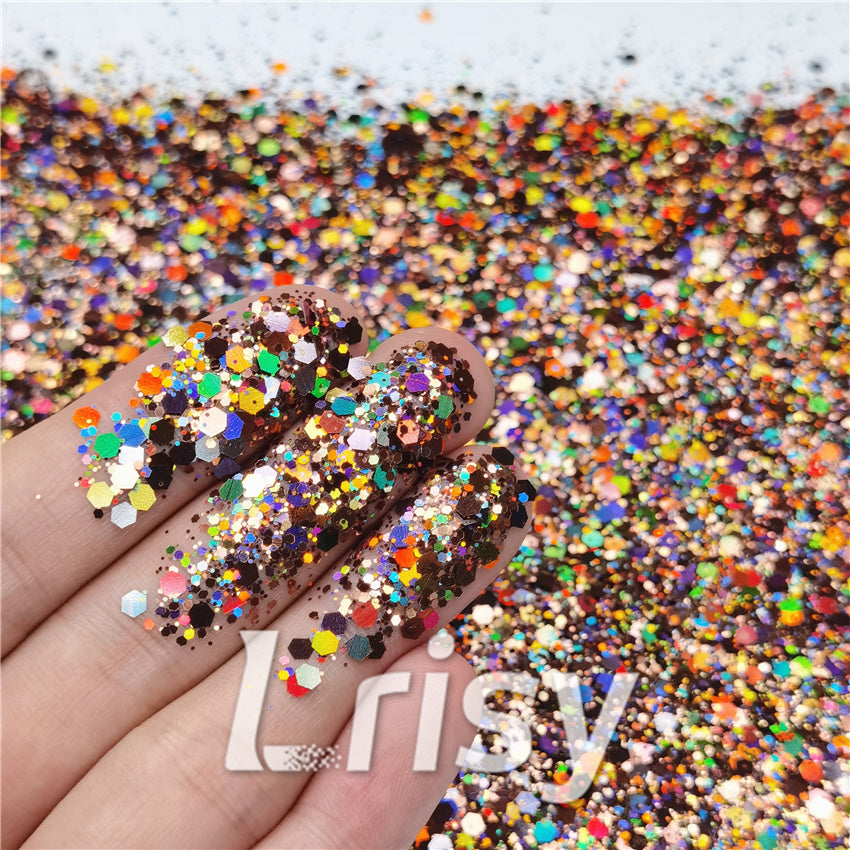 General Mixed Holographic Brown Glitter Hexagon Shaped LB0406