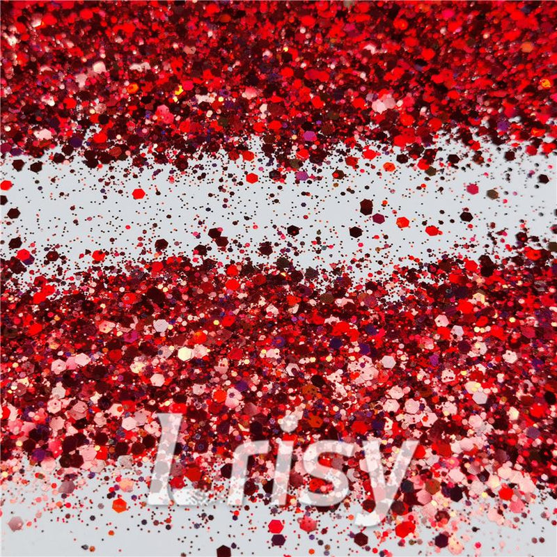 General Mixed Holographic Red Glitter Hexagon Shaped LB0300