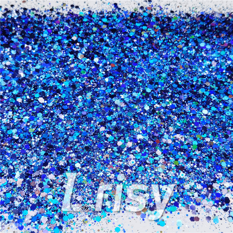General Mixed Holographic Deep Blue Glitter Hexagon Shaped LB0705