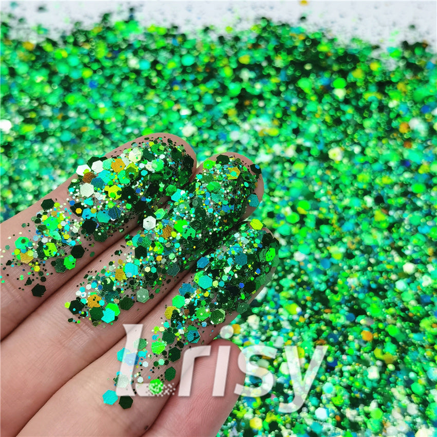 General Mixed Holographic Green Glitter Hexagon Shaped LB0600