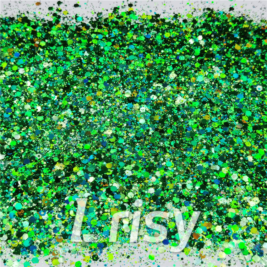 General Mixed Holographic Green Glitter Hexagon Shaped LB0600