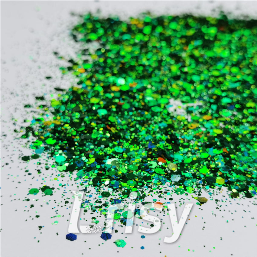 General Mixed Holographic Green Glitter Hexagon Shaped LB0600