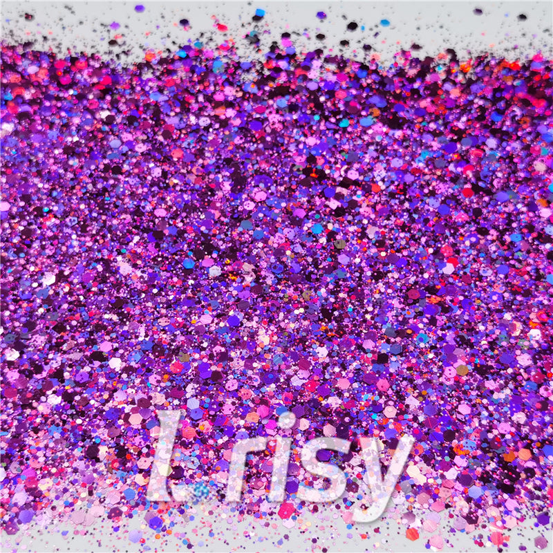 General Mixed Holographic Purple Glitter Hexagon Shaped LB0800