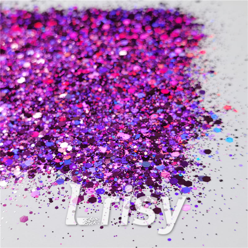 General Mixed Holographic Purple Glitter Hexagon Shaped LB0800