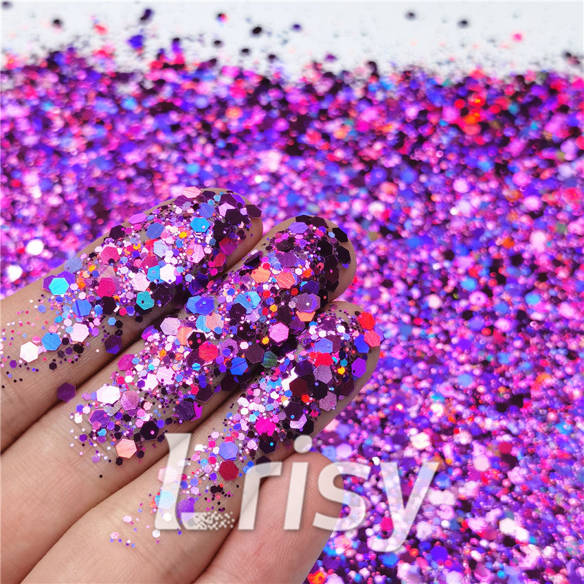 General Mixed Holographic Purple Glitter Hexagon Shaped LB0800