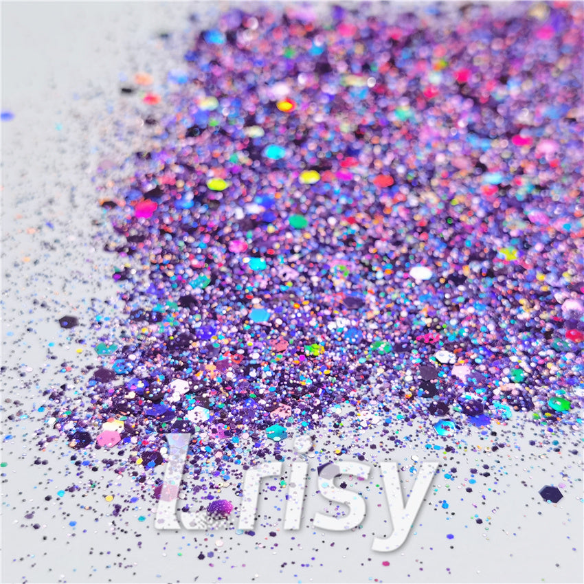 General Mixed Holographic Light Purple Glitter Hexagon Shaped LB0802