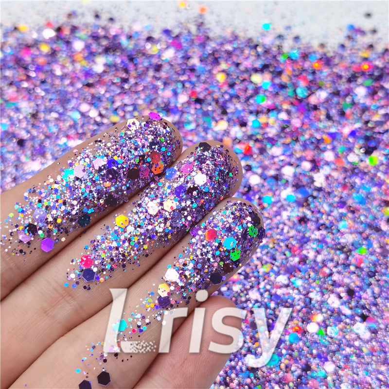 General Mixed Holographic Light Purple Glitter Hexagon Shaped LB0802