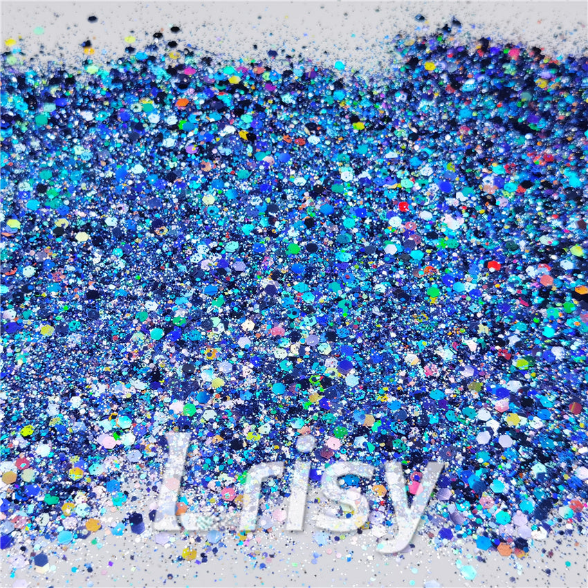 General Mixed Holographic Sea Blue Glitter Hexagon Shaped LB0709