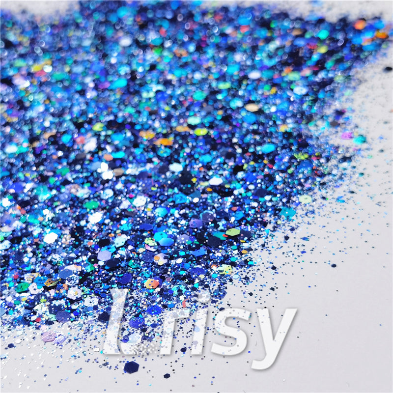 General Mixed Holographic Sea Blue Glitter Hexagon Shaped LB0709