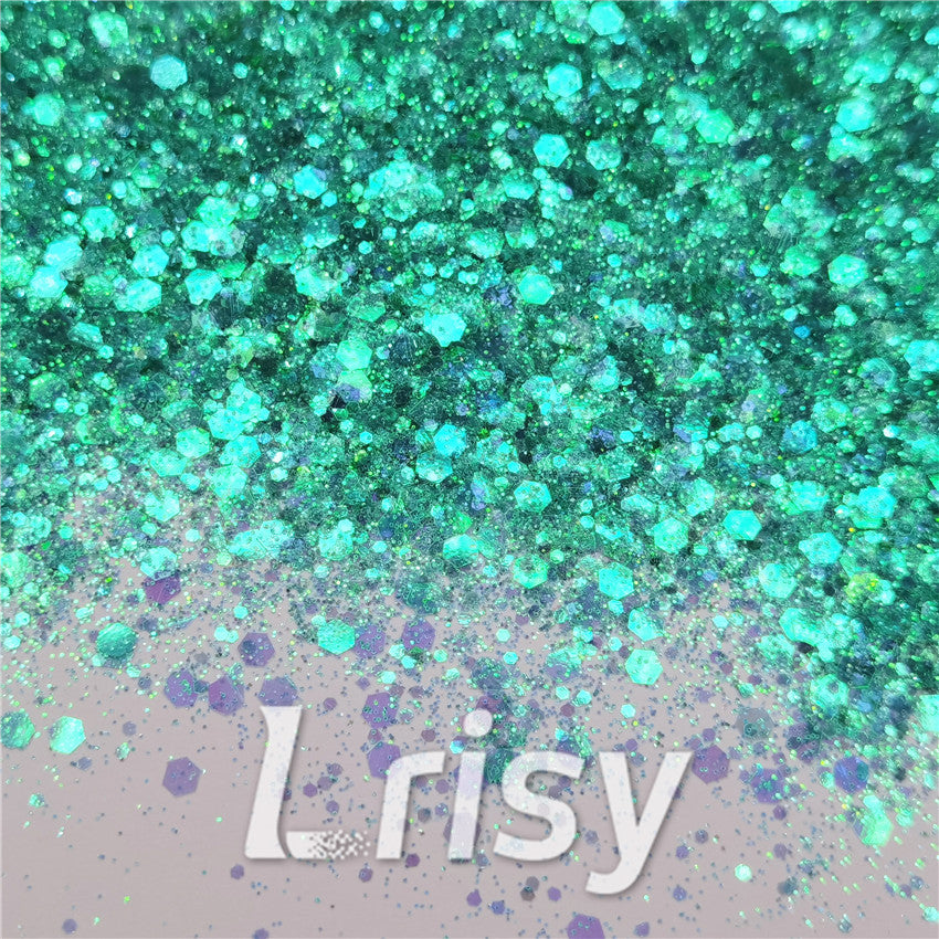 General Mixed Iridescent Translucent Green Glitter C020