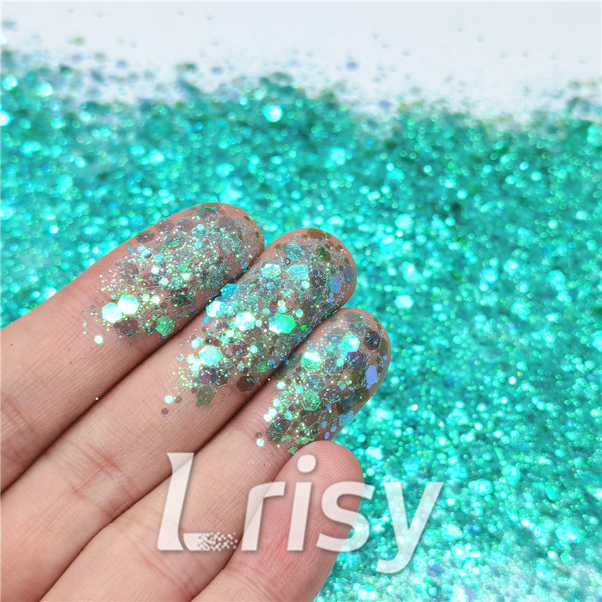 General Mixed Iridescent Translucent Green Glitter C020
