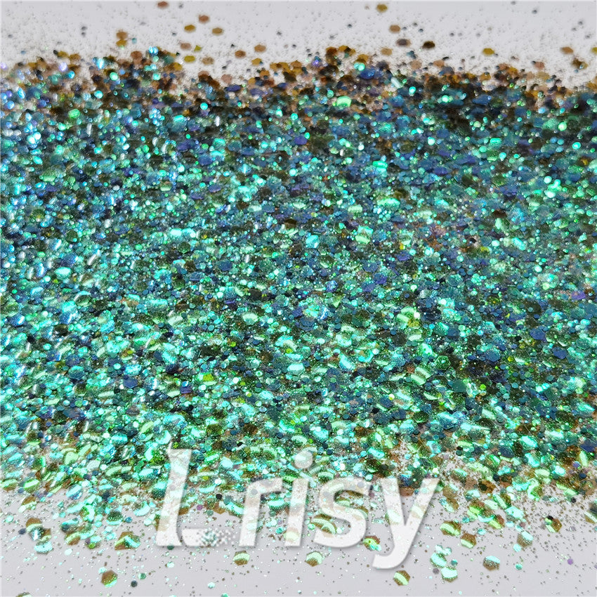 General Mixed Iridescent Translucent Green Glitter C016