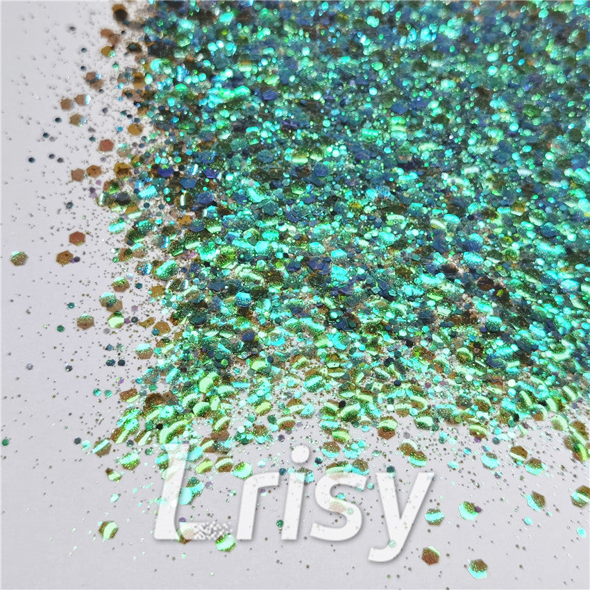 General Mixed Iridescent Translucent Green Glitter C016