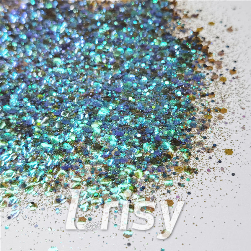 General Mixed Iridescent Translucent Green Glitter C016