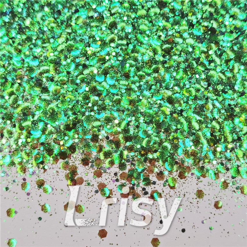General Mixed Iridescent Translucent Green Glitter C016