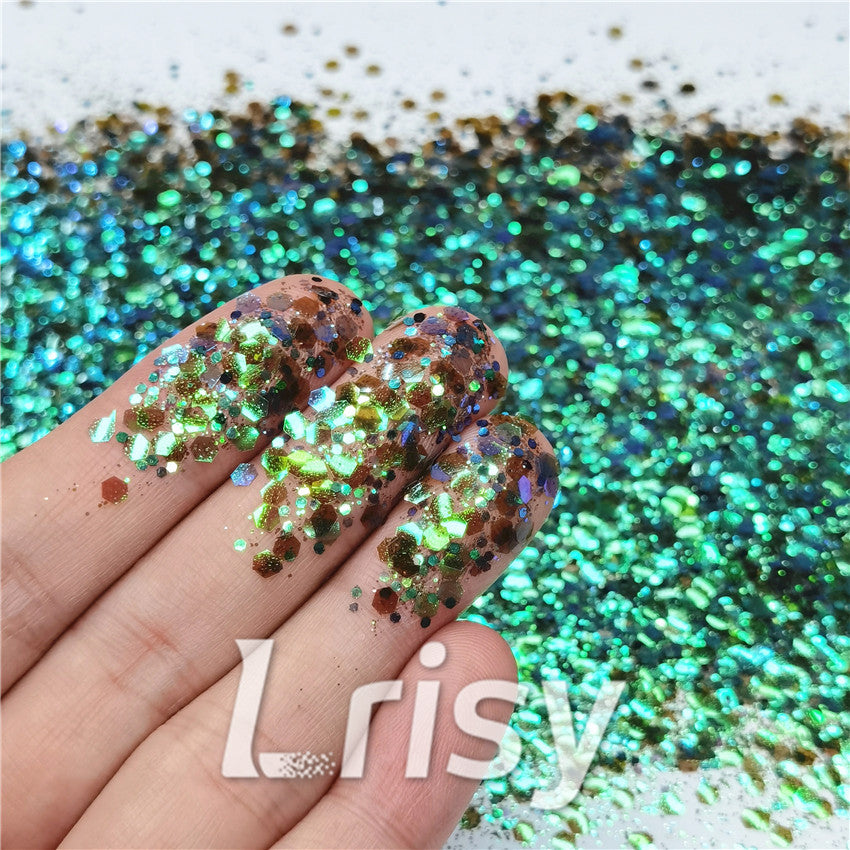 General Mixed Iridescent Translucent Green Glitter C016
