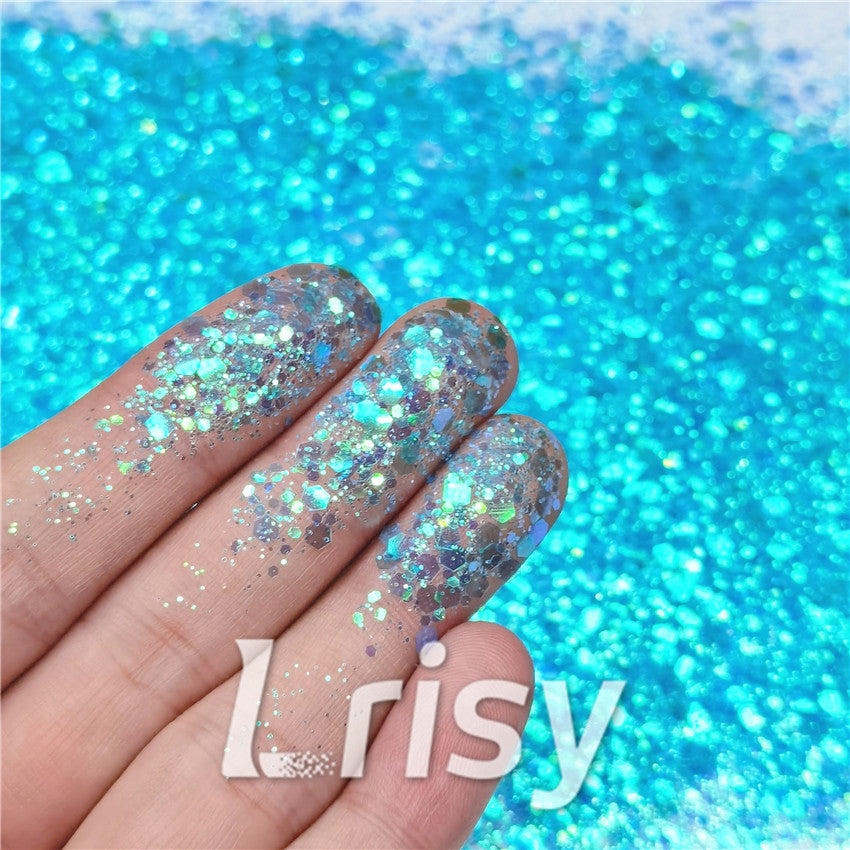General Mixed Iridescent Translucent Blue Glitter C011