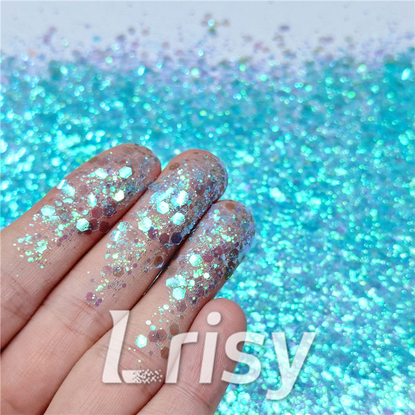 General Mixed Iridescent Translucent Blue Glitter C007