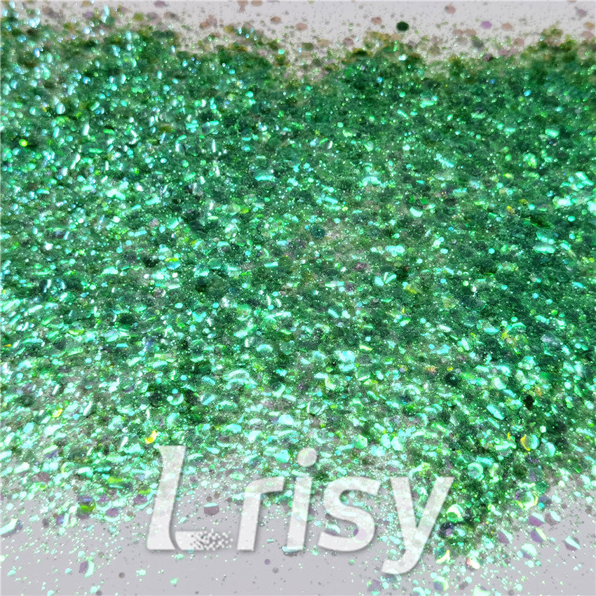 General Mixed Iridescent Translucent Green Glitter C013