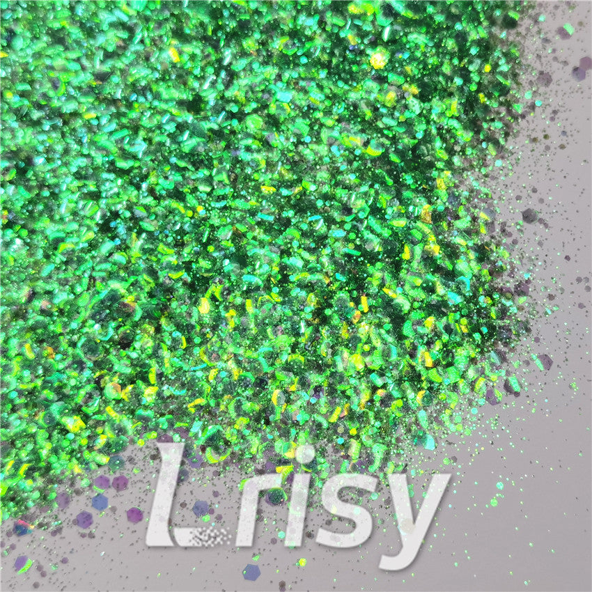 General Mixed Iridescent Translucent Green Glitter C013