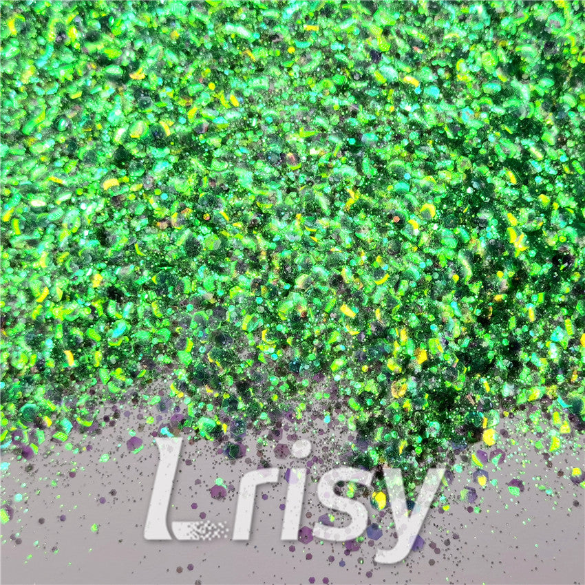 General Mixed Iridescent Translucent Green Glitter C013