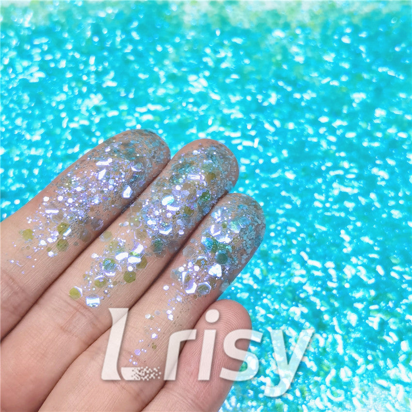 General Mixed Iridescent Translucent Blue Glitter C047