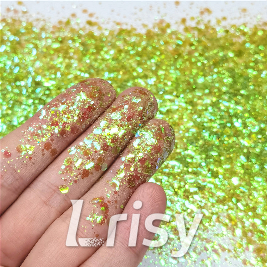 General Mixed Iridescent Translucent Green Glitter C010