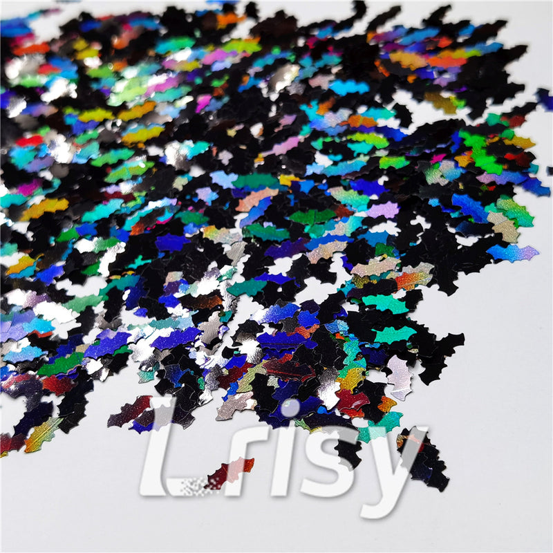 10mm Bat Shaped Holographic Black Glitter LB01000