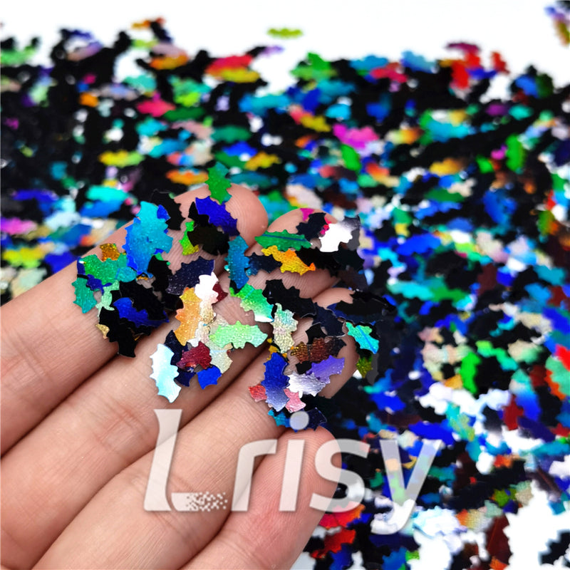 10mm Bat Shaped Holographic Black Glitter LB01000