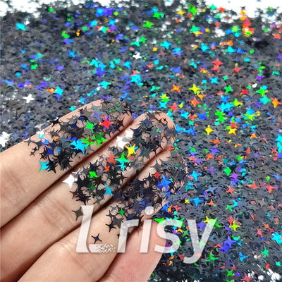 3/4/5mm Mixed Four Pointed Star Shapes Laser Black Glitter LB01000