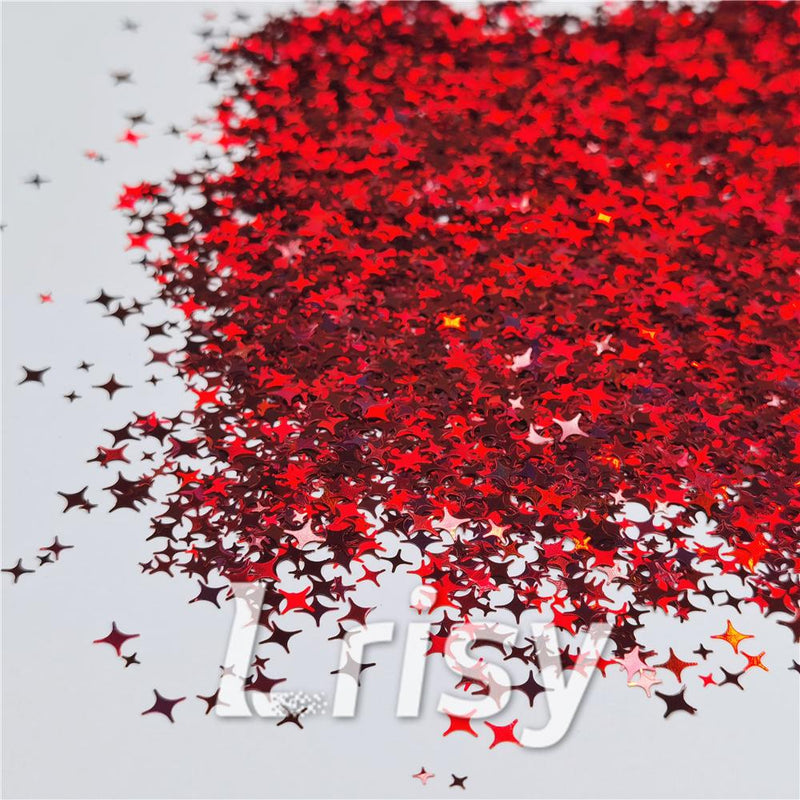 3/4/5mm Mixed Four Pointed Star Shapes Laser Red Glitter LB0300