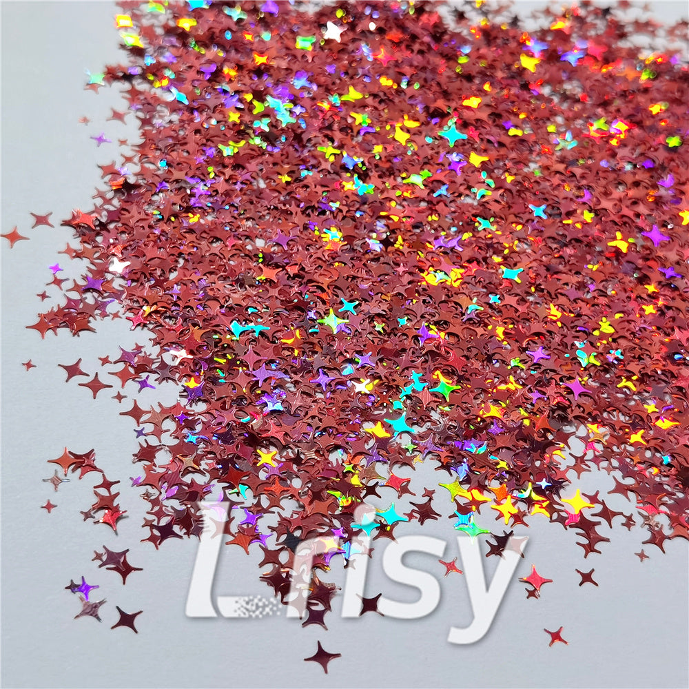 3/4/5mm Mixed Four Pointed Star Shapes Laser Hazy Pink Glitter LB0911