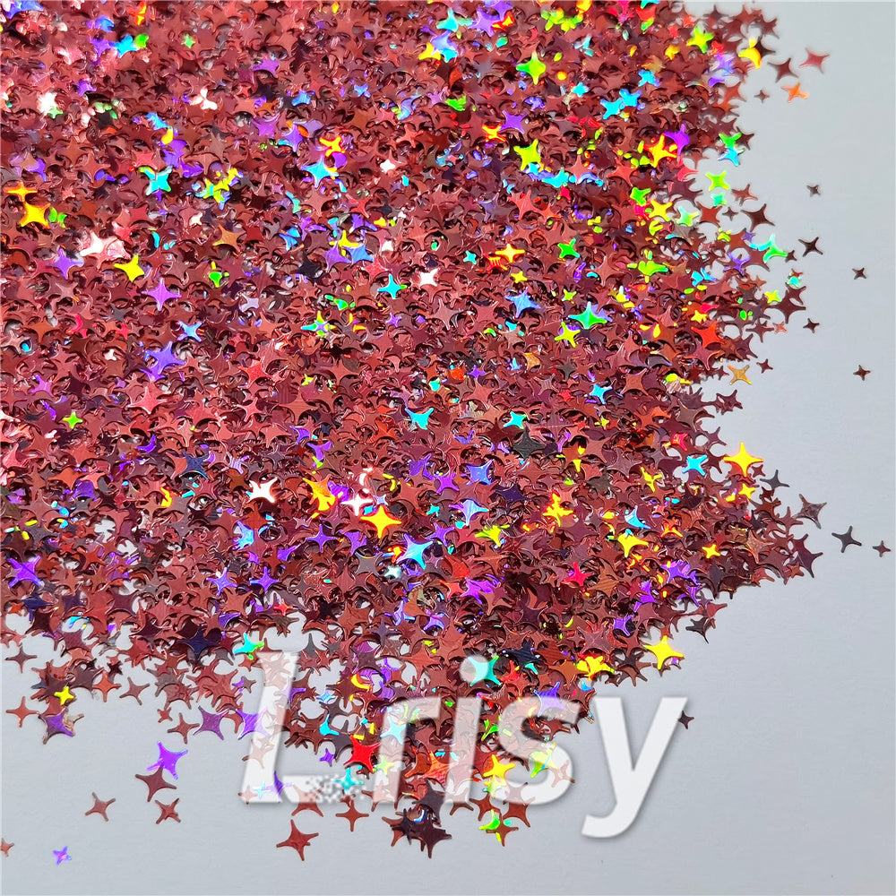 3/4/5mm Mixed Four Pointed Star Shapes Laser Hazy Pink Glitter LB0911