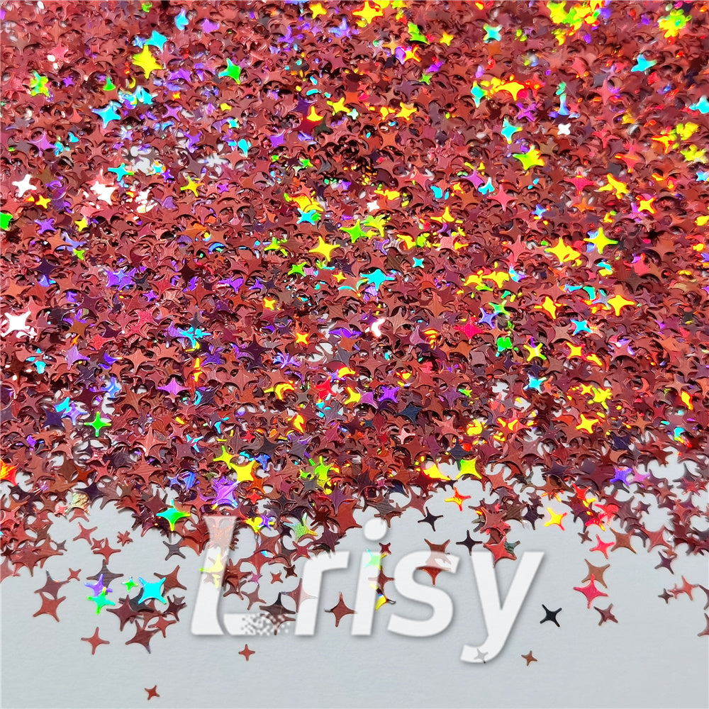 3/4/5mm Mixed Four Pointed Star Shapes Laser Hazy Pink Glitter LB0911