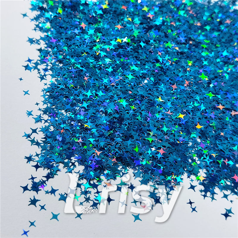 3/4/5mm Mixed Four Pointed Star Shapes Laser Sky Blue Glitter LB0700