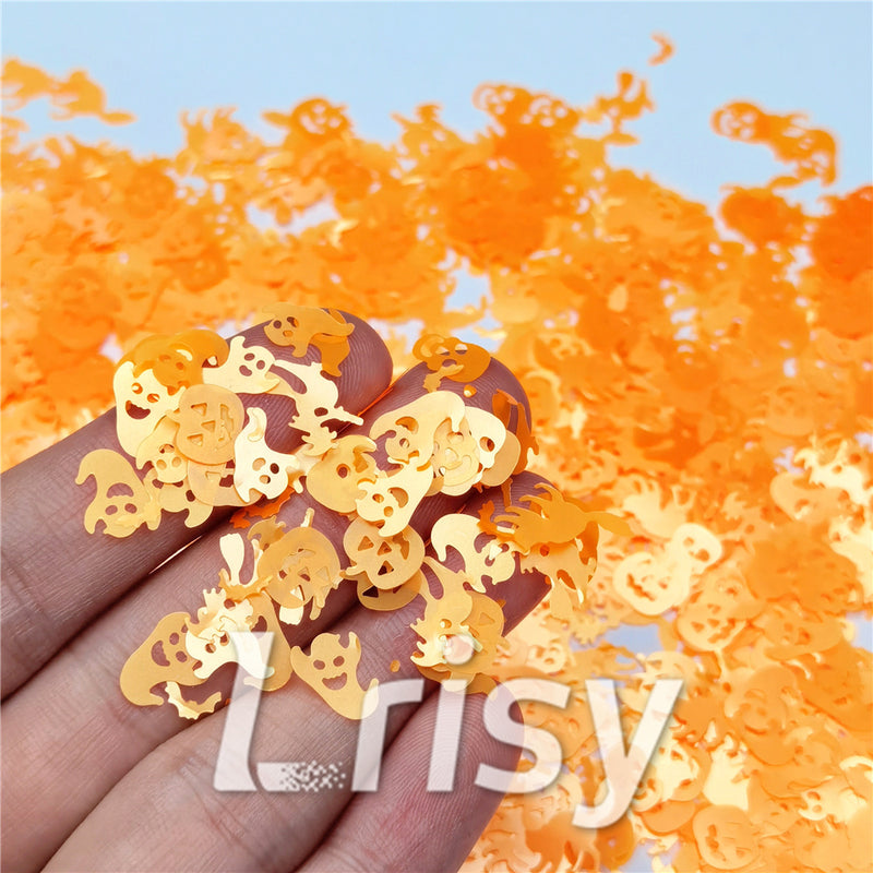 Halloween Pumpkin Ghost Skull Special Mixed Bright Orange Glitter Y504
