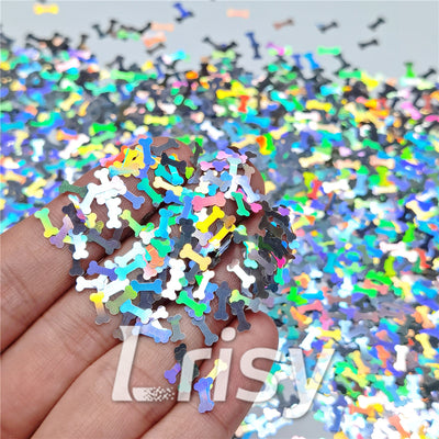 6mm Holographic Silver Bone Shaped Glitter LB0100