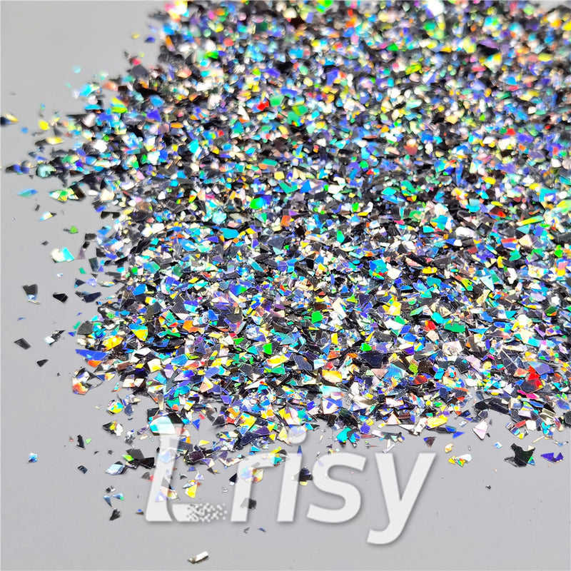 Holographic Silver Cellophane Glitter Flakes Holo Shards LB0100 4x4
