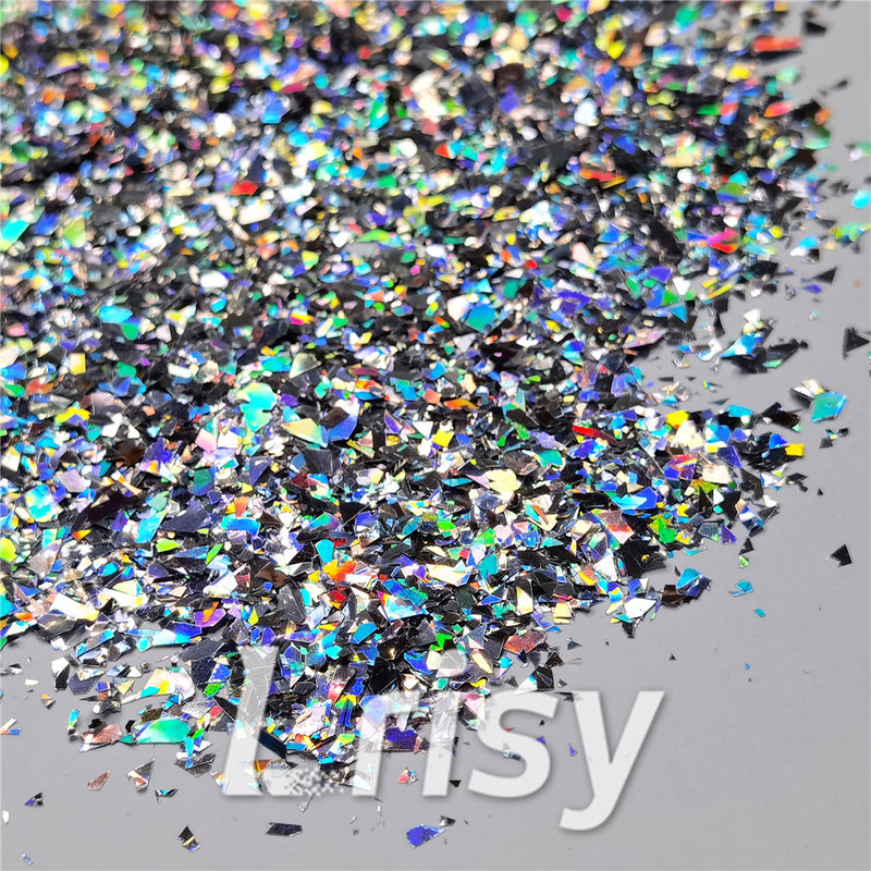 Holographic Silver Cellophane Glitter Flakes Holo Shards LB0100 4x4