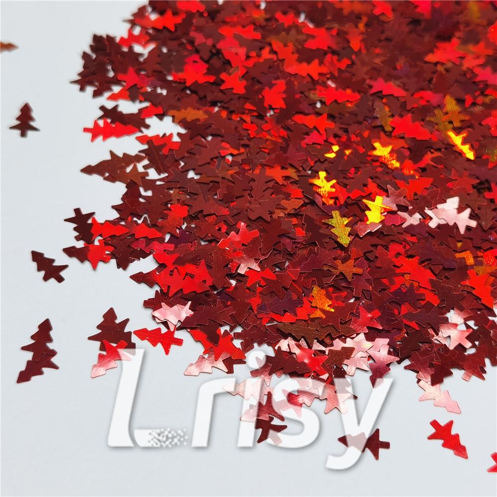 Christmas Tree Shaped Holographic Red Glitter LB0300
